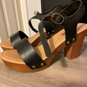 Soda studded clog wedge buckle heel sandals